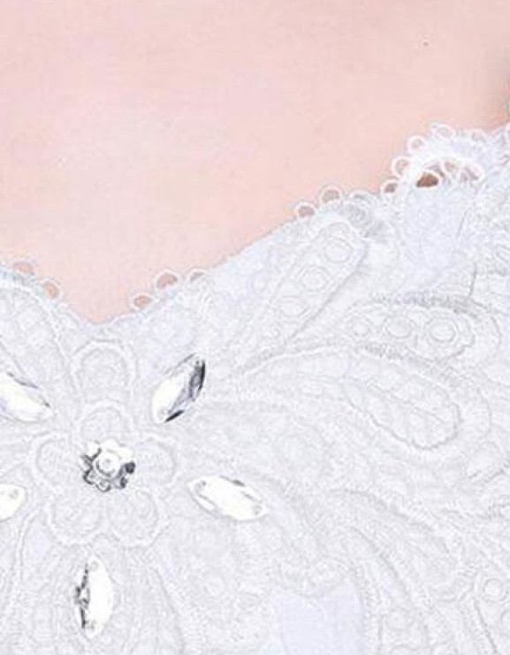 A-Line Floor-Length Bridal Gown with Rhinestones Beaded Flowers Sequins Lace