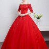 A-Line Bateau Half-Sleeve Sequined Lace-Up Floor-Length Wedding Dress