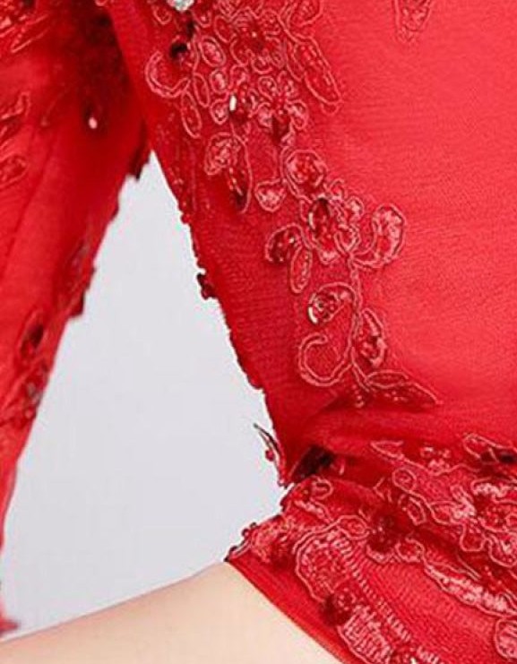 A-Line Bateau Half-Sleeve Sequined Lace-Up Floor-Length Wedding Dress