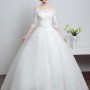 A-Line Bateau Half-Sleeve Sequined Lace-Up Floor-Length Wedding Dress