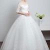 A-Line Bateau Half-Sleeve Sequined Lace-Up Floor-Length Wedding Dress