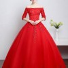 A-Line Bateau Half-Sleeve Sequined Lace-Up Floor-Length Wedding Dress