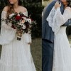 A-Line Off-the-Shoulder Lace Wedding Dress with Court Train Long Sleeves