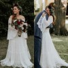 A-Line Off-the-Shoulder Lace Wedding Dress with Court Train Long Sleeves
