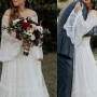 A-Line Off-the-Shoulder Lace Wedding Dress with Court Train Long Sleeves
