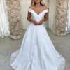 A-line Off-the-Shoulder Satin Wedding Dress with Ruffles Sweep Train