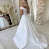 A-line Off-the-Shoulder Satin Wedding Dress with Ruffles Sweep Train