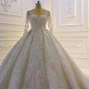 3D Lace Appliques Long Sleeve Ball Gown Tulle Wedding Dress
