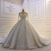 3D Lace Appliques Long Sleeve Ball Gown Tulle Wedding Dress