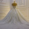 3D Lace Appliques Long Sleeve Ball Gown Tulle Wedding Dress