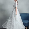 A-Line Jewel Neck Tulle Half-Sleeve Floor-Length Lace Bridal Gown