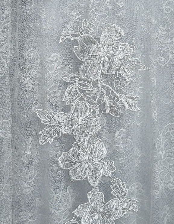 A-Line Jewel Neck Tulle Half-Sleeve Floor-Length Lace Bridal Gown