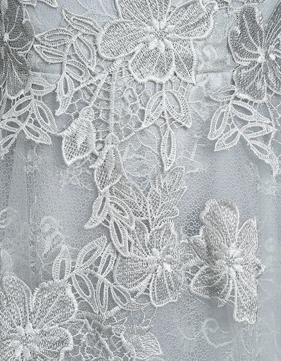 A-Line Jewel Neck Tulle Half-Sleeve Floor-Length Lace Bridal Gown