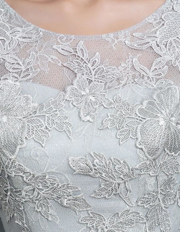 A-Line Jewel Neck Tulle Half-Sleeve Floor-Length Lace Bridal Gown