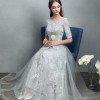 A-Line Jewel Neck Tulle Half-Sleeve Floor-Length Lace Bridal Gown