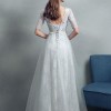A-Line Jewel Neck Tulle Half-Sleeve Floor-Length Lace Bridal Gown