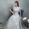 A-Line Jewel Neck Tulle Half-Sleeve Floor-Length Lace Bridal Gown