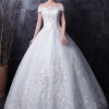 A-Line Bateau Tulle Bridal Gown with Embroidered Applique and Lace-up Back