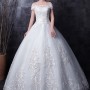 A-Line Bateau Tulle Bridal Gown with Embroidered Applique and Lace-up Back