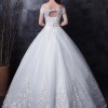 A-Line Bateau Tulle Bridal Gown with Embroidered Applique and Lace-up Back