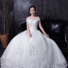 A-Line Bateau Tulle Bridal Gown with Embroidered Applique and Lace-up Back