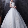 A-Line Bateau Tulle Bridal Gown with Embroidered Applique and Lace-up Back