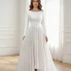 Long Sleeve Ruffle Asymmetrical Scoop Neck Bridal Gown