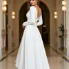 Long Sleeve Ruffle Asymmetrical Scoop Neck Bridal Gown