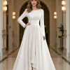 Long Sleeve Ruffle Asymmetrical Scoop Neck Bridal Gown